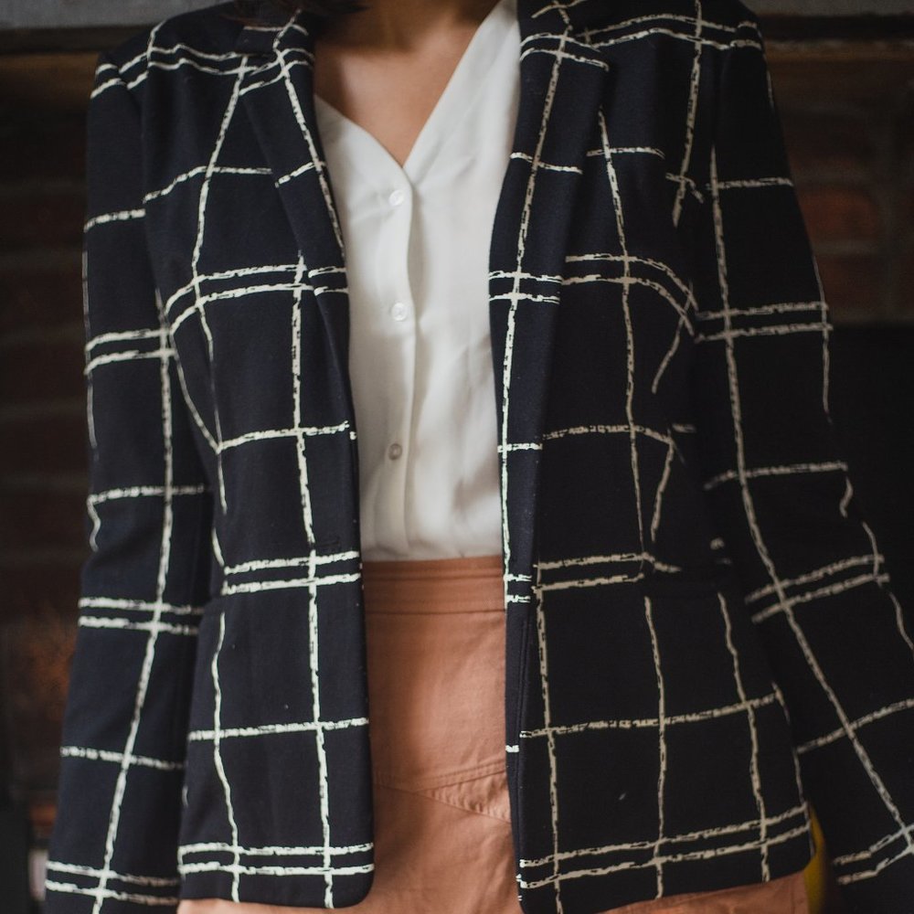 Large Black & White Grid Blazer, Express
